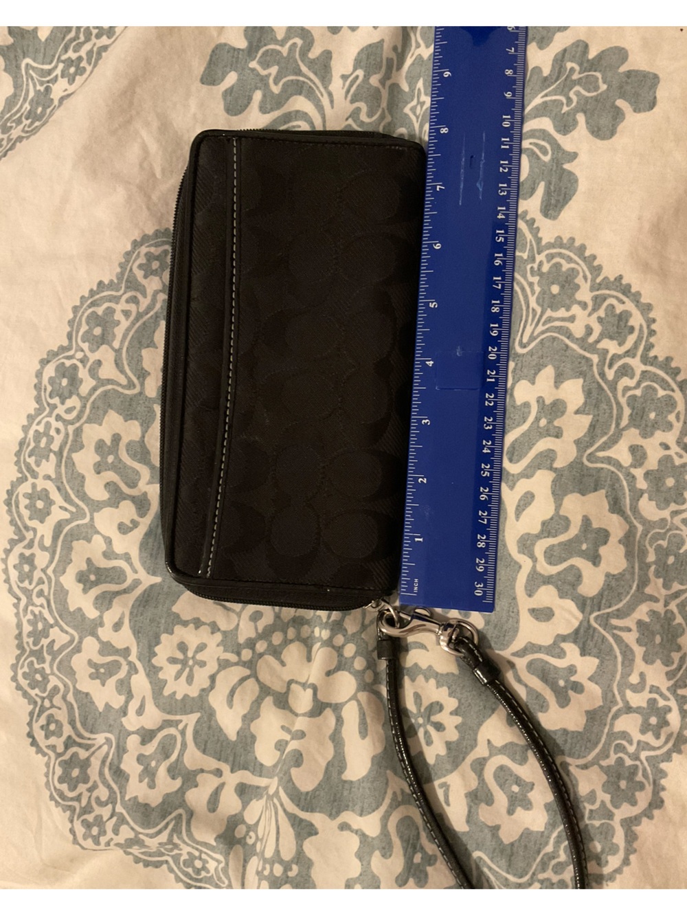 Coach Black Signature Wristlet with Hot Pink interior